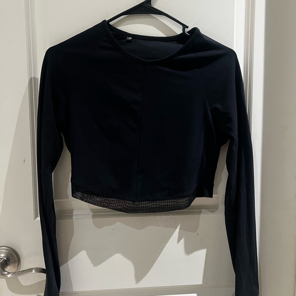 Gymshark x Whitney Simmons V1 Black Long-Sleeve Crop Top with Mesh Hem